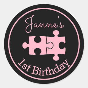 Lovely Sweet Pink Black Puzzles Classic Round Sticker