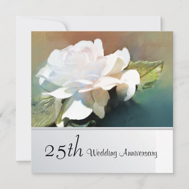 Lovely Tea Rose 25th Wedding Anniversary Party Invitation (Front)