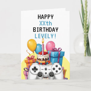 Lovely Teal and White Pixel Controller Birthday Card
