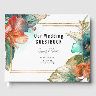 Lovely teal Hibiscus Serenade Paradise Guest Book