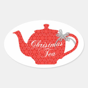 Lovely Teapot for Christmas Tea Party Oval Sticker