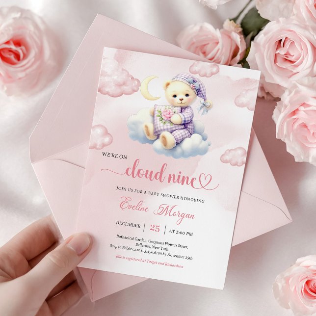 Lovely Teddy Bear Baby Shower Invite Cloud Nine   (Lovely Teddy Bear Baby Shower Invite Cloud Nine Theme)