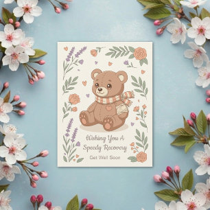 Lovely Teddy Bear Get Well Floral Postcard