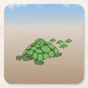 Lovely Terrapin Family Square Paper Coaster