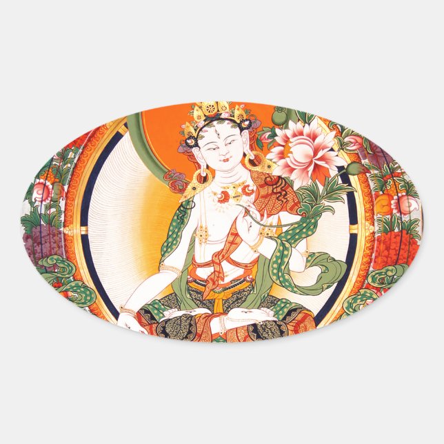 Lovely Tibetan Buddhist Art Oval Sticker (Front)