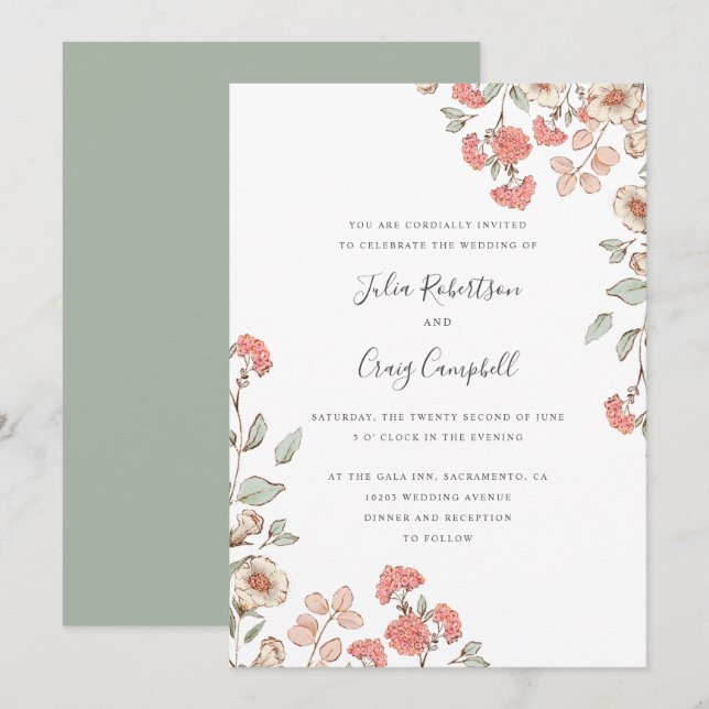 Lovely Tiny Blush flower bunch Whimsical wedding Invitation (Front/Back)