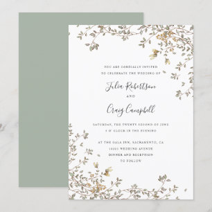 Lovely Tiny Green leaves Whimsical wedding Invitation