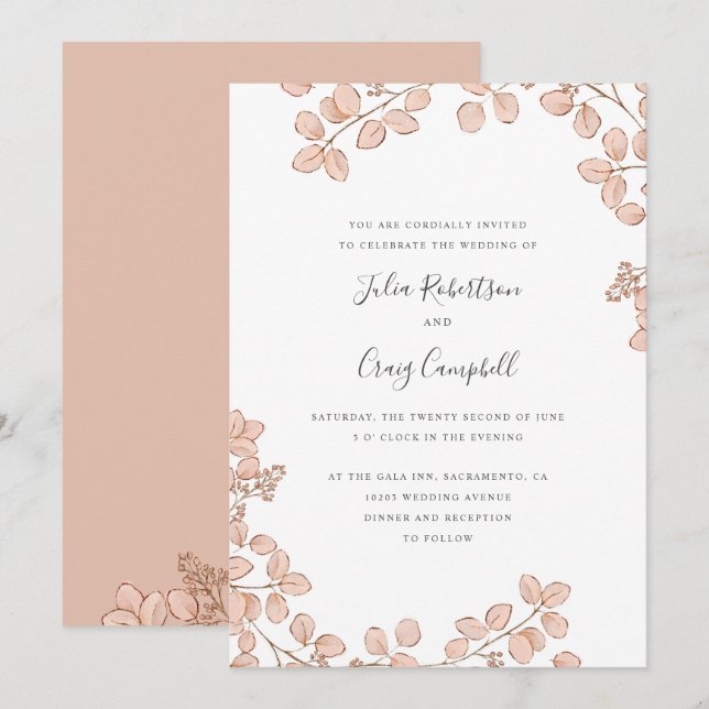 Lovely Tiny Pink leaves Whimsical wedding Invitation (Front/Back)
