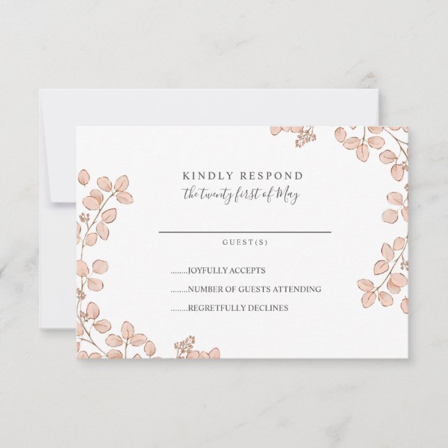 Lovely Tiny Pink leaves Whimsical  Wedding RSVP (Front)