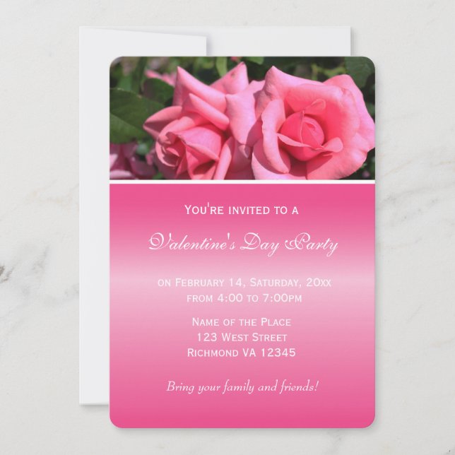 Lovely tow pink rose flowers Valentine's Day party Invitation (Front)