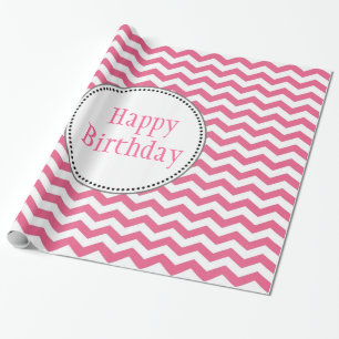 lovely, trendy, classic pink chevron birthday wrapping paper