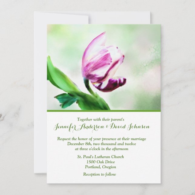 Lovely Tulip Watercolor Custom Wedding Invitation (Front)