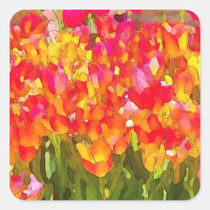 Lovely tulips square sticker