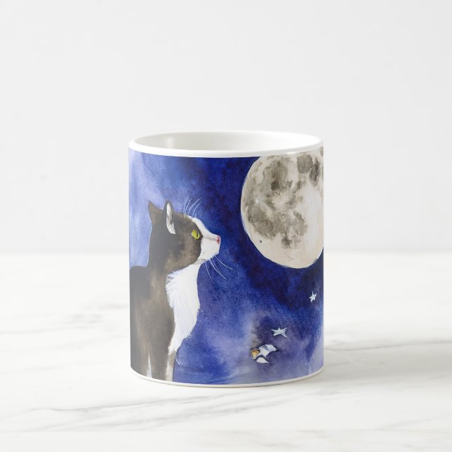 Lovely Tuxedo Cat & Full Moon Mug (Center)