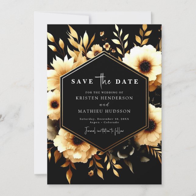 Lovely Typography Gold and Black Wedding Save The Date (Front)