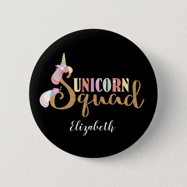 Lovely Unicorn Squad Gold Glitter Rainbow 6 Cm Round Badge (Front)