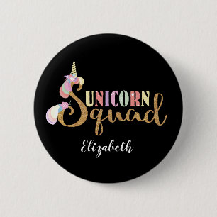 Lovely Unicorn Squad Gold Glitter Rainbow 6 Cm Round Badge