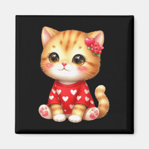 Lovely Valentine Cat Kitten With Heart Magnet