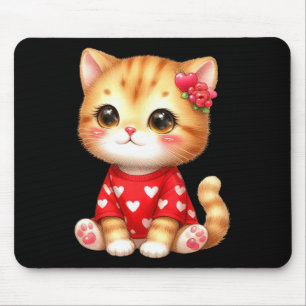 Lovely Valentine Cat Kitten With Heart Mouse Mat