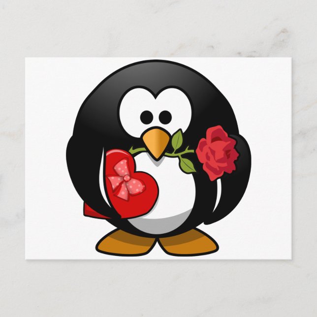 Lovely Valentine Penguin Holiday Postcard (Front)