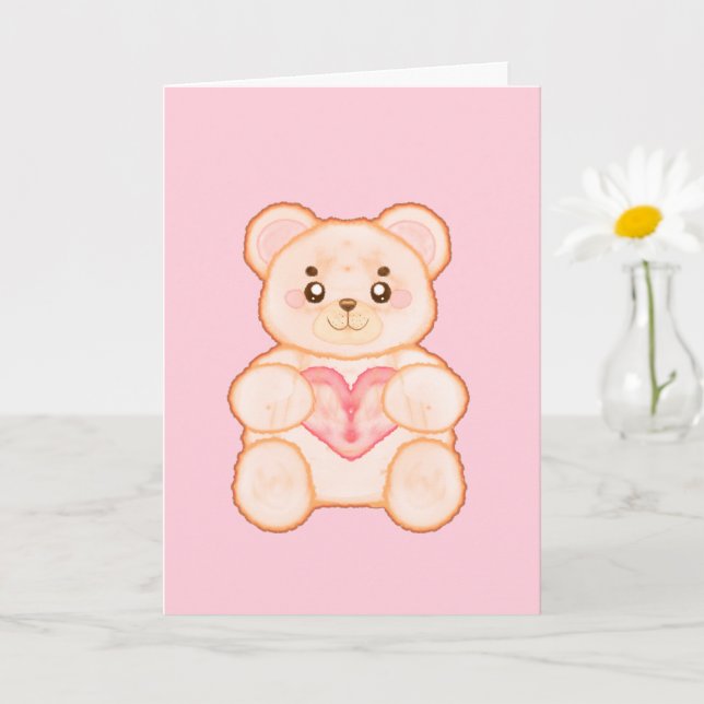 Lovely Valentine's Day Bear With Red Heart Card (Small Plant)