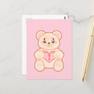 Lovely Valentine's Day Bear With Red Heart Postcard