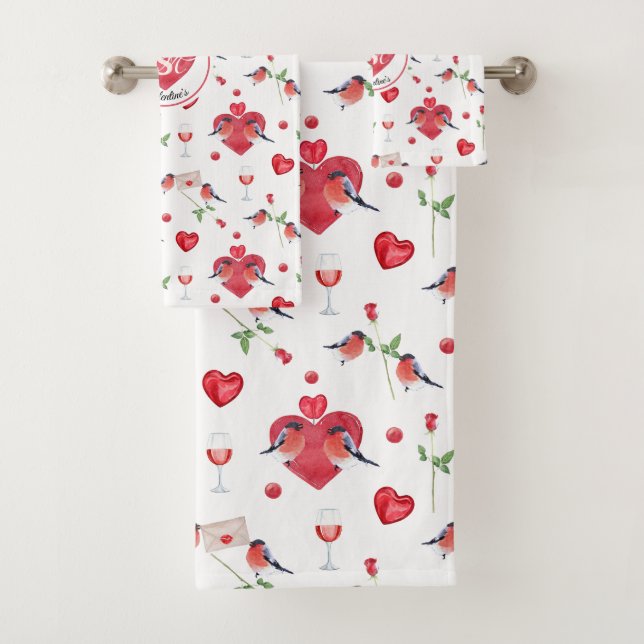 Lovely Valentine's Day Pattern | Monogrammed Bath Towel Set (Insitu)