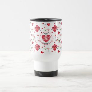 Lovely Valentine's Day Pattern   Monogrammed Travel Mug
