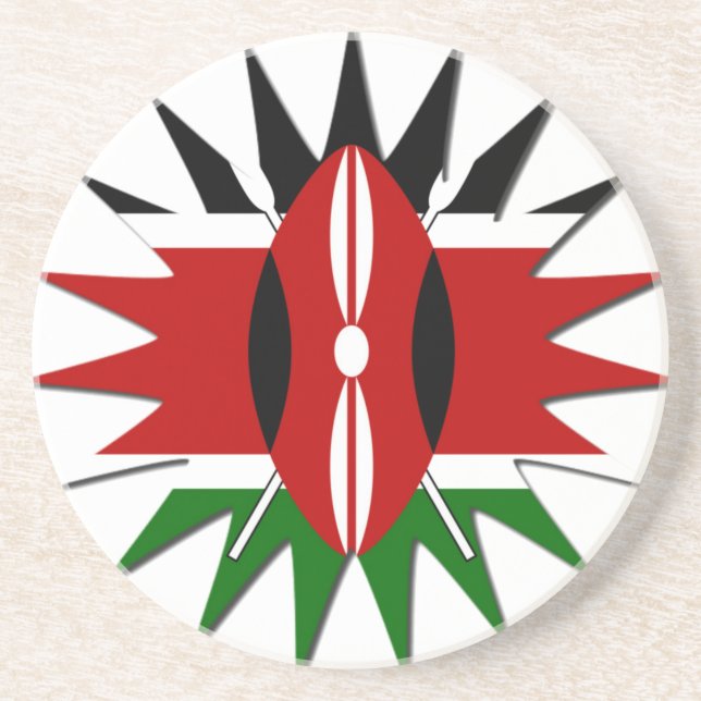Lovely Vibrant Kenyan Flag Pattern: An 18-Star Art Coaster (Front)