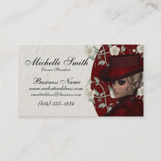 Lovely Victorian Woman w/Flowers Business Cards (Front)