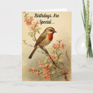 Lovely Vintage Bird Birthday Greeting Card