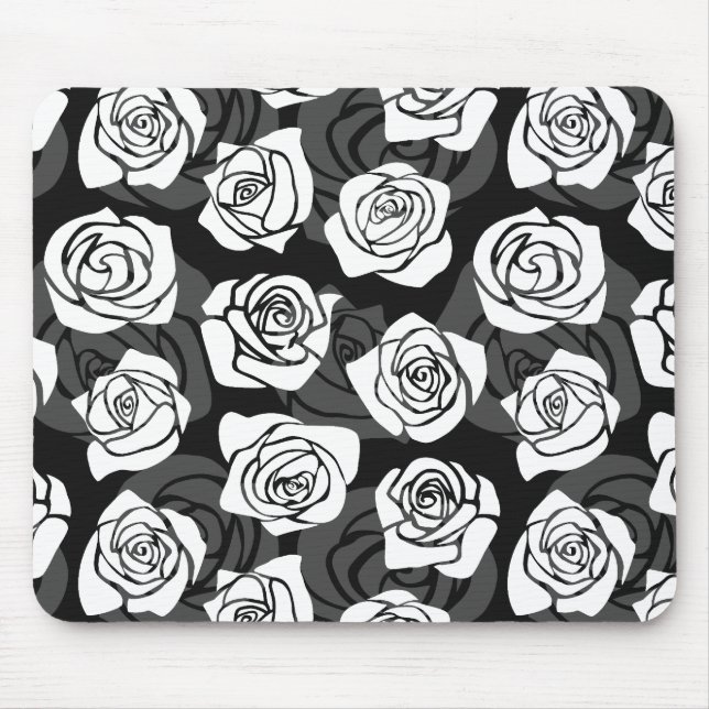Lovely Vintage black and white roses Mouse Mat (Front)