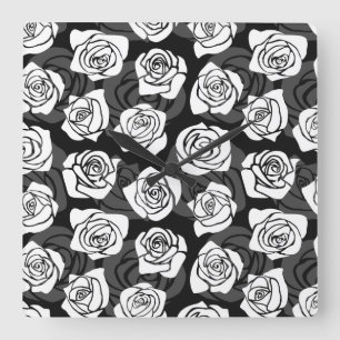Lovely Vintage black and white roses Square Wall Clock