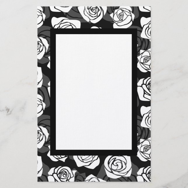 Lovely Vintage black and white roses Stationery (Front)
