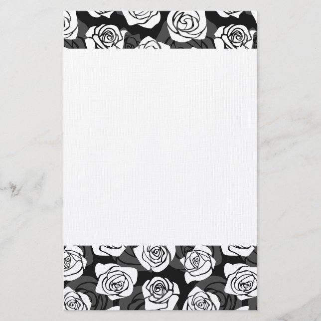 Lovely Vintage black and white roses Stationery (Front)