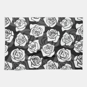 Lovely Vintage black and white roses Tea Towel