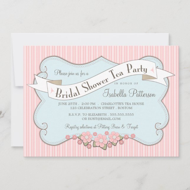 Lovely Vintage Bridal Shower Tea Party Invitation (Front)