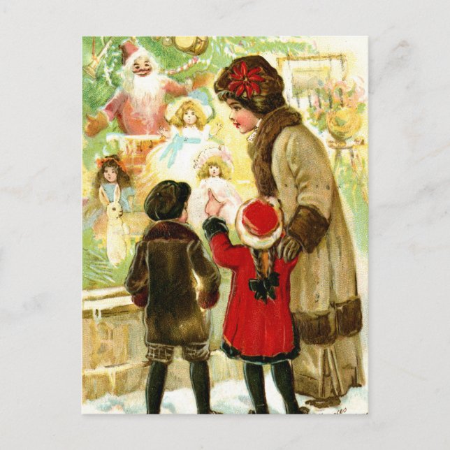 Lovely Vintage Christmas Illustration Holiday Postcard (Front)