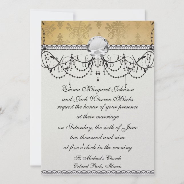 lovely vintage distressed gold damask invitation (Front)