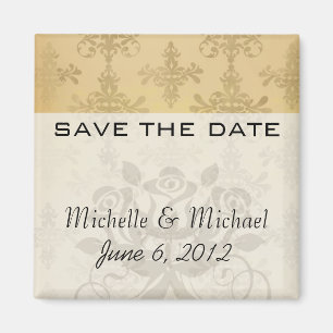 lovely vintage distressed gold damask magnet