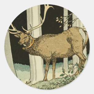 Lovely Vintage Elk Illustration Woodland Creatures Classic Round Sticker
