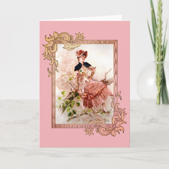 Lovely Vintage Lady In Pink Dress Card (Front)