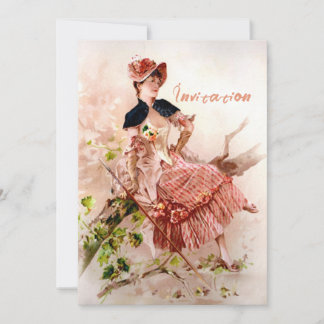 Lovely Vintage Lady In Pink Dress Invitation