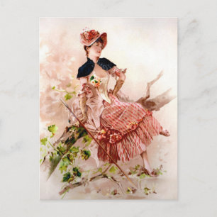 Lovely Vintage Lady In Pink Dress Postcard