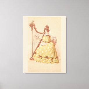 Lovely Vintage Lady Playing Music On A Harp Canvas Print
