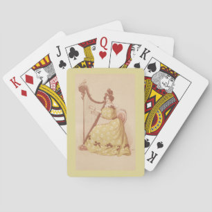 Lovely Vintage Lady Playing Music On A Harp Cards