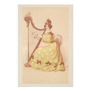 Lovely Vintage Lady Playing Music On A Harp Photo Print