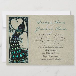Lovely Vintage Peacock Art Nouveau Wedding Invitation