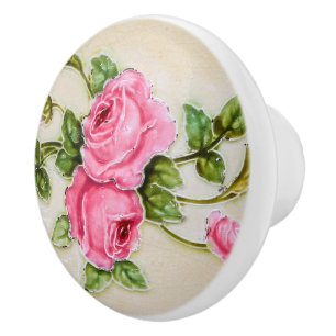 Lovely Vintage Pink Roses Decorative Furniture Ceramic Knob