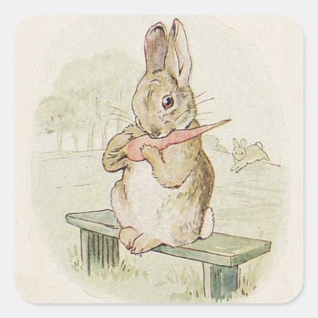 LOVELY VINTAGE RABBIT WITH CARROT,  BUNNY STICKER (Front)